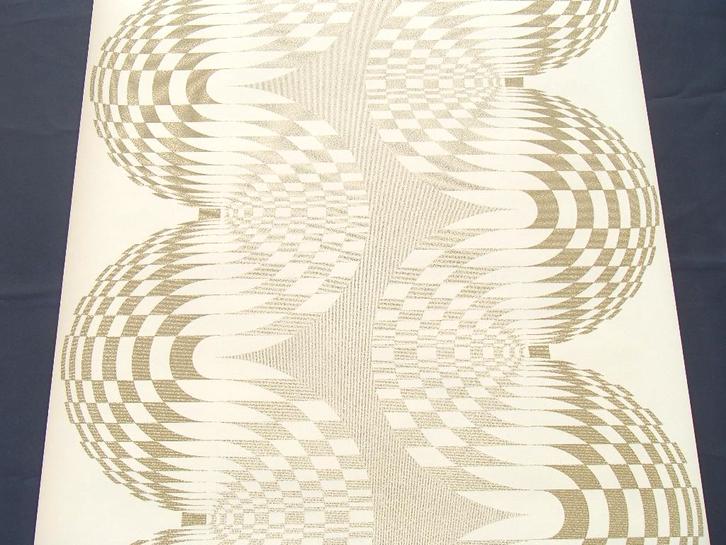 grafisch vintage vinyl behang / hele rol / retro /oud behang, Huis en Inrichting, Stoffering | Behang, Beige, Groen, 10 tot 25 m²