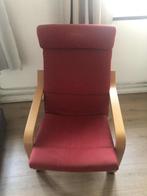Ikea stoel, Huis en Inrichting, Stoelen, Ophalen, Gebruikt, Hout, Houten frame met rood zitkussen.