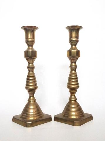 2x Grote Art Deco 20s 30s messing koper kandelaar kandelaars beschikbaar voor biedingen