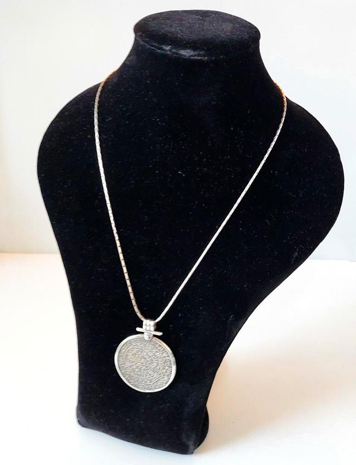 925 Zilveren Pendant Hanger Festos Phaistos Schijf + Ketting, Sieraden, Tassen en Uiterlijk, Kettingen, Gebruikt, Zilver, Met hanger