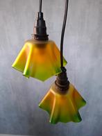 Vintage glazen hanglampjes, Zweden, groen-geel, Huis en Inrichting, Lampen | Hanglampen, Ophalen of Verzenden, Mid-century, Minder dan 50 cm