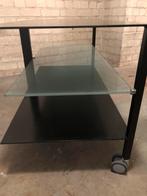 Zwart metalen tv meubel met glasplaat, Huis en Inrichting, Tafels | Sidetables, Ophalen, Gebruikt, 50 tot 100 cm, Glas