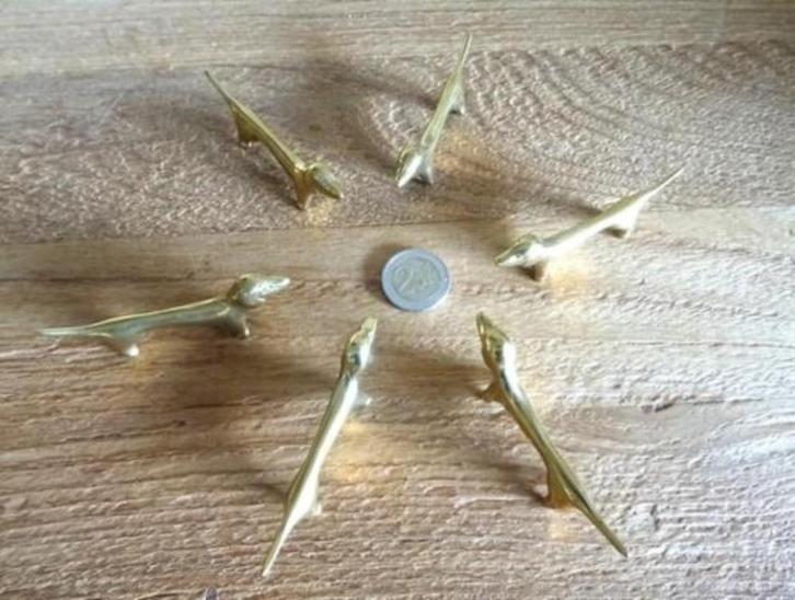 Prachtige messing meshouders: Teckel, Dashond. Vintage, Antiek en Kunst, Antiek | Koper en Brons, Verzenden