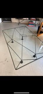 Paolo Piva Stijl Glazen salontafel met metalen frame, Ophalen, 50 tot 100 cm, Glas, 150 tot 200 cm