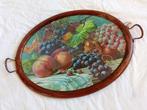 Kleurrijk vintage dienblad met schildering van fruit, Ophalen of Verzenden, Gebruikt, Ovaal, Hout