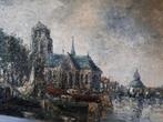 Olieverf op doek gezicht op Grote Kerk Dordrecht, Antiek en Kunst, Ophalen of Verzenden