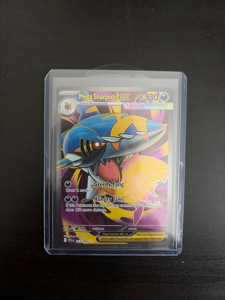 Mega Sharpedo EX - Zeldzame Pokémonkaart!, Hobby en Vrije tijd, Verzamelkaartspellen | Pokémon, Zo goed als nieuw, Losse kaart