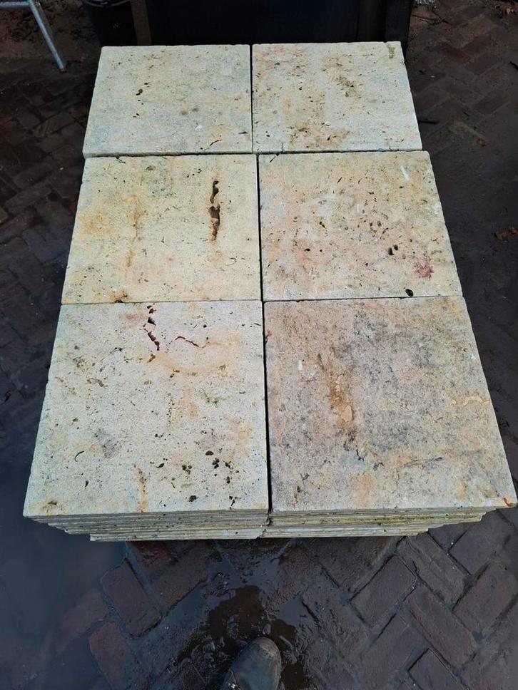 50m² travetin wildverband, gebruikt, op pallet, Tuin en Terras, Tegels en Klinkers, Gebruikt, Terrastegels, Beton, Ophalen of Verzenden