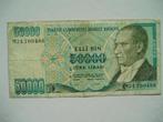 988. Turkije, 50.000 lirasi 1970(1989) Atatürk., Postzegels en Munten, Bankbiljetten | Europa | Niet-Eurobiljetten, Los biljet