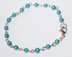 Armband met 4 mm petrolblauwe pareltjes, Ophalen of Verzenden, Nieuw, Blauw