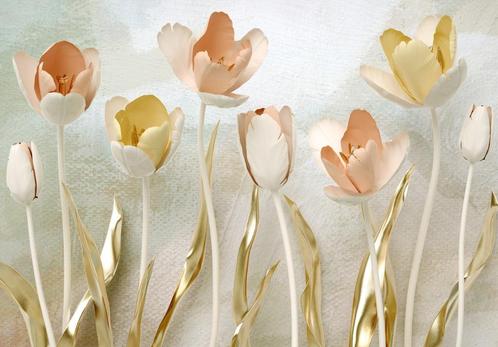 Tulpen fotobehang Goud, bloemen behang, Fotobehang4you, Huis en Inrichting, Stoffering | Behang, minder dan 10 m², Verzenden