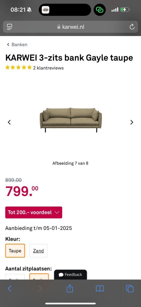 !!ACTIE!! 3 zitter Gayle Taupe NIEUW, Huis en Inrichting, Banken | Bankstellen, Nieuw, Rechte bank