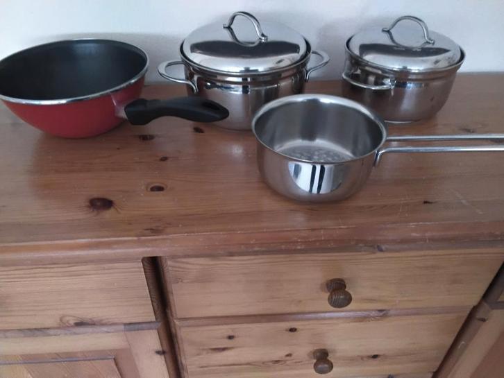 BK pannen, Huis en Inrichting, Keuken | Potten en Pannen, Gebruikt, Pannenset, Rvs, Ophalen of Verzenden