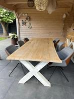 Eikenhouten eettafel massief met Zuiver stoelen, Ophalen, Eikenhout, 200 cm of meer, 50 tot 100 cm