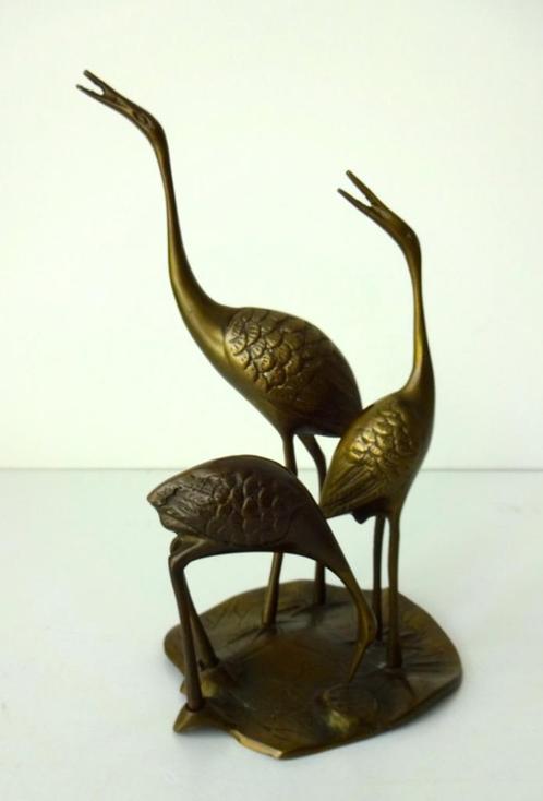 Bronzen beeld drie staande vogels met lange hals 3721-b, Antiek en Kunst, Antiek | Koper en Brons, Ophalen of Verzenden