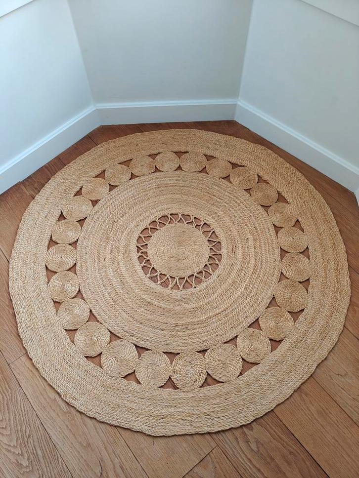 Rond Jute Vloerkleed, Huis en Inrichting, Stoffering | Tapijten en Kleden, Zo goed als nieuw, 100 tot 150 cm, 100 tot 150 cm, Rond