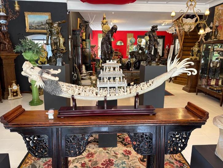 UNIEK CHINEES IVOREN DRAKENSCHIP 19E EEUW 165CM 21KG CITES, Antiek en Kunst, Kunst | Beelden en Houtsnijwerken, Ophalen