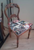 Vintage Stoel met nieuwe  bekleding, Ophalen, Hout, Gebruikt, Bruin