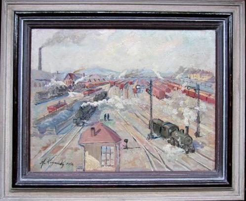 ==uit 1944==WIE KENT DE SIGNATUUR ?==industrieterrein==, Antiek en Kunst, Kunst | Schilderijen | Klassiek, Ophalen of Verzenden