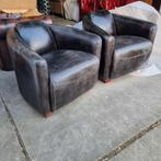 Set van 2 vintage leer Aviator fauteuils zwart + BEZORGING, Huis en Inrichting, Fauteuils, Nieuw, Leer, Ophalen of Verzenden, Aviator