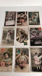 9 oude Franse Fotokaarten. Afbeelding meisjes. Bloemen, Gelopen, Verzenden