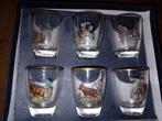 6 borrel glaasjes, wilde dieren, goud randje, nieuw in doos., Ophalen of Verzenden, Nieuw, Borrel- of Shotglas
