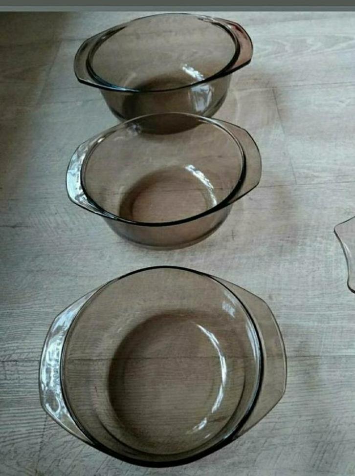 Glas,kom,Ovenschaal,Acropal,Rookkleur,Pyrex,glas,1980,RETRO, Witgoed en Apparatuur, Ovens, Nieuw, Ophalen of Verzenden