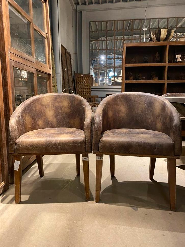 Vintage bruine eetkamer kuipstoelen, Huis en Inrichting, Stoelen, Zo goed als nieuw, Hout, Stof, Bruin, Ophalen of Verzenden