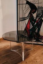 Vintage Space Age Bijzettafeltje Plexiglas Rookglas, Gebruikt, Rond, Minder dan 50 cm, 50 tot 100 cm
