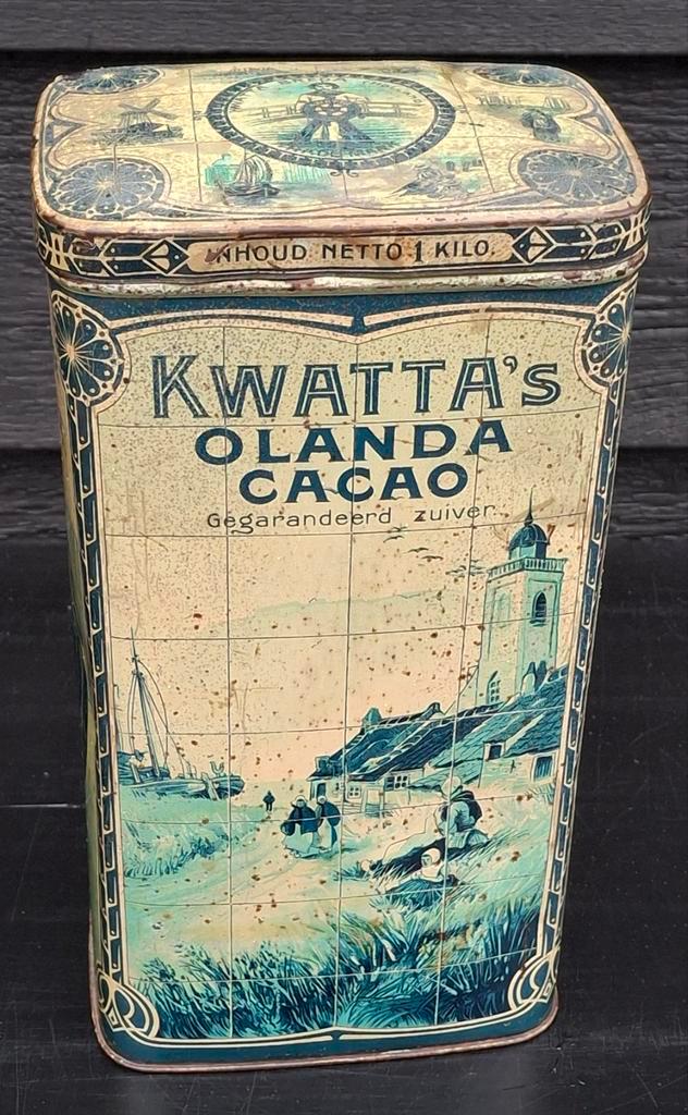 Antiek Kwatta cacao blik van 1 kilo., Verzamelen, Blikken, Gebruikt, Overige, Ophalen of Verzenden