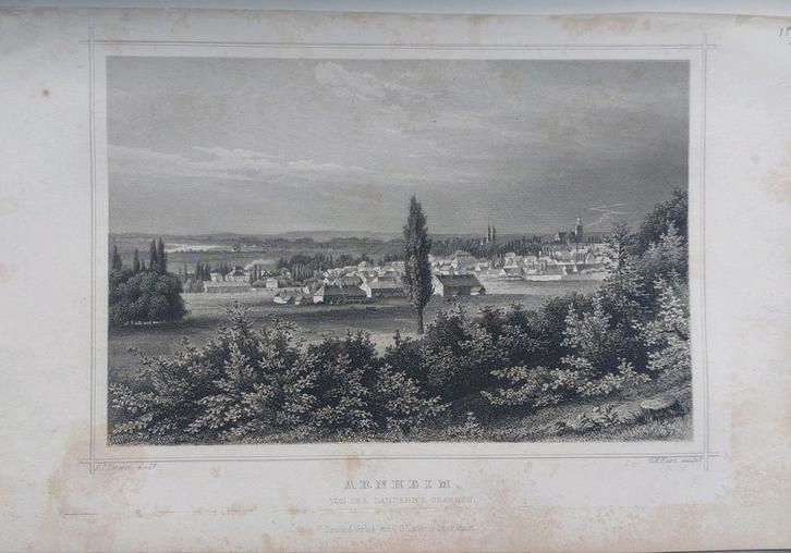 113 / Arnhem vanaf de landzijde gezien Gravure uit 1860, Antiek en Kunst, Kunst | Etsen en Gravures, Ophalen of Verzenden