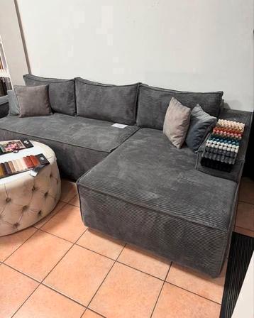 Modern Grey Corduroy Sectional Sofa – Spacious L-Shaped Desi beschikbaar voor biedingen