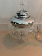 Glazen pot met zilveren deksel - gaaf!, Huis en Inrichting, Woonaccessoires | Schalen en Manden, Ophalen, Schaal, Rond, Glas