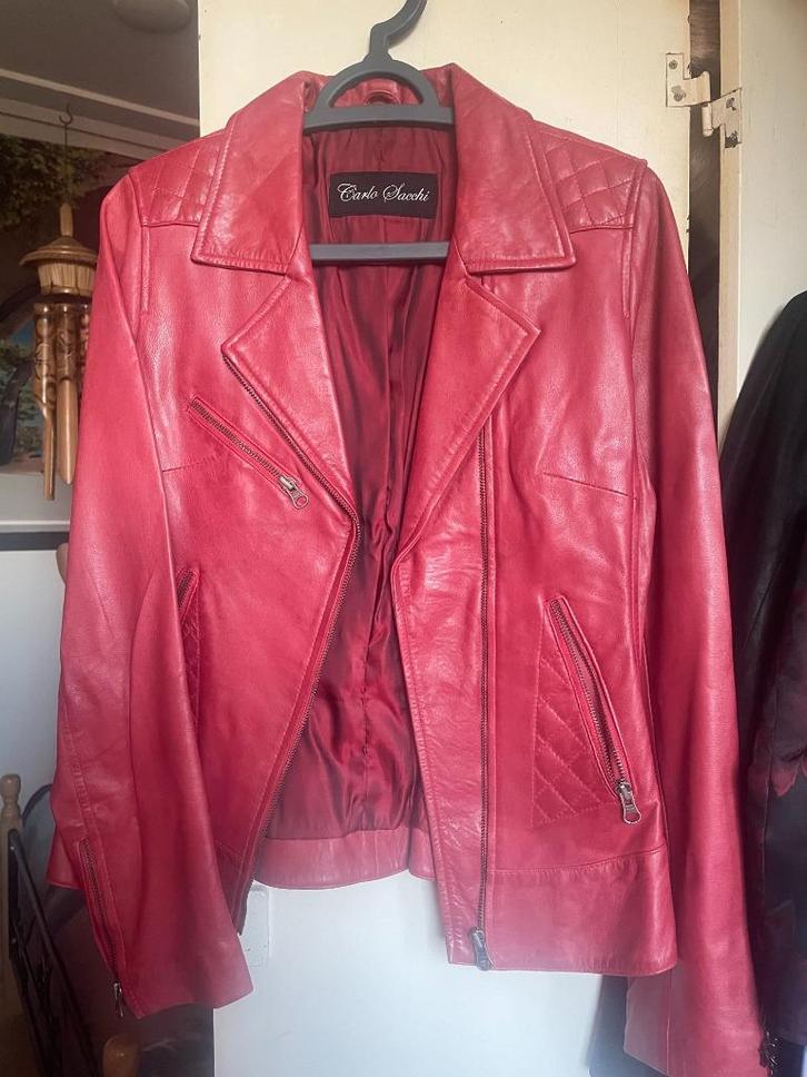 LEREN JASJE, Kleding | Dames, Jasjes, Kostuums en Pakken, Zo goed als nieuw, Jasje, Maat 36 (S), Rood, Ophalen of Verzenden