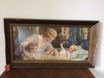 Jaren 50 moeder met haar kindje & baby op commode schilderij, Gebruikt, Ophalen of Verzenden, Kraamcadeau