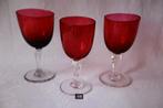 Antieke cranberry red kristallen wijnglazen 19e eeuw, Ophalen of Verzenden