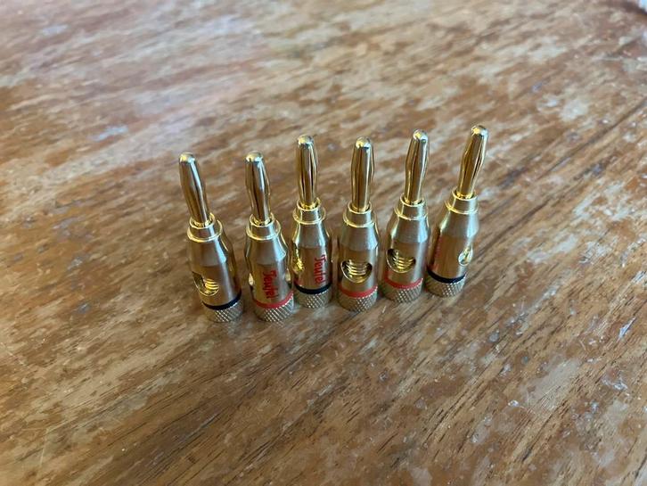 6 Teufel Schroef-banaan / banana-pluggen, Audio, Tv en Foto, Audiokabels en Televisiekabels, Zo goed als nieuw, Luidsprekerkabel