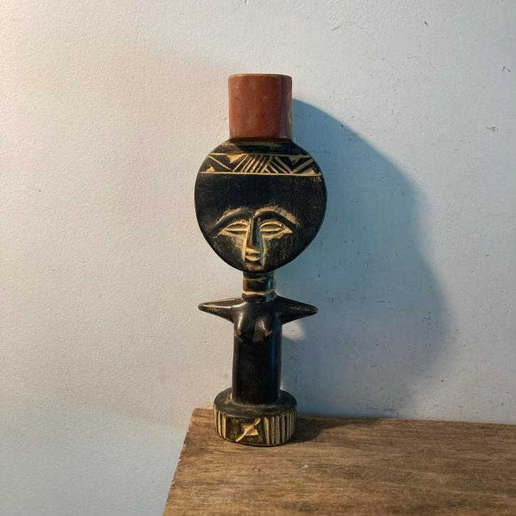 Ashanti Vruchtbaarheidsbeeld Houtsnijwerk Dubbelzijdig, Antiek en Kunst, Kunst | Beelden en Houtsnijwerken, Ophalen of Verzenden