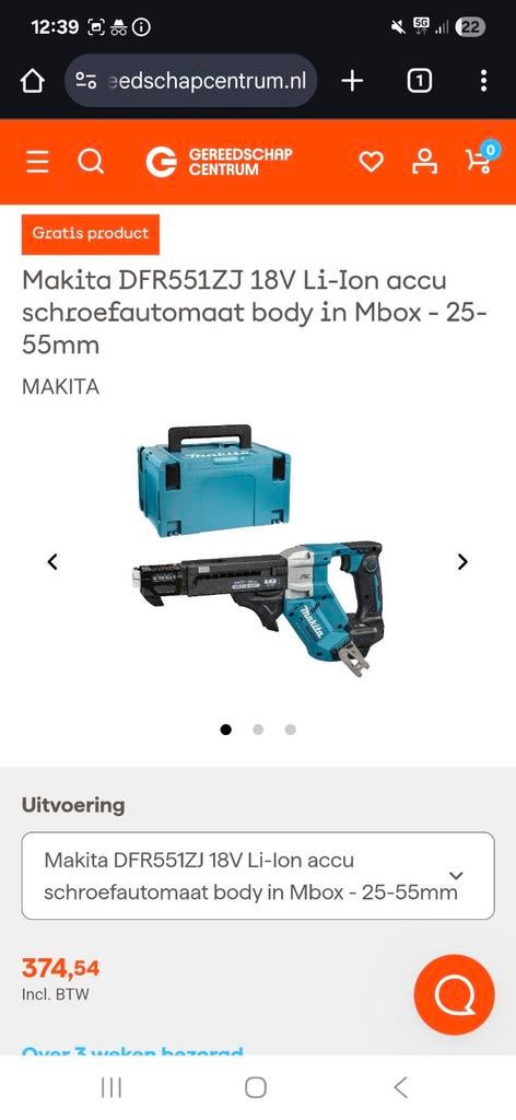 Makita gipsschroefautomaat, Ophalen of Verzenden, Zo goed als nieuw, Boor- en Schroefmachine