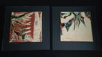 Twee abstracte keramische kunst tegels op glazen lijst., Antiek en Kunst, Antiek | Wandborden en Tegels, Ophalen of Verzenden