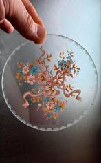 Antiek rond geschilderd glaspaneel om in het raam te hangen, Ophalen of Verzenden