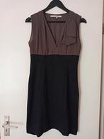 38 Stijlvolle jurk zwart met bruin voile bovenstuk+sierlint, Kleding | Dames, Maat 38/40 (M), Zwart, Ophalen of Verzenden, Zo goed als nieuw