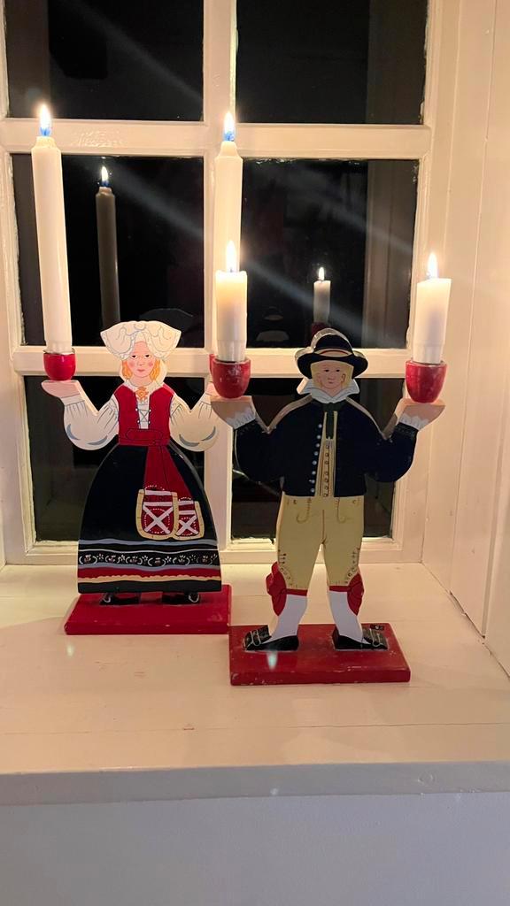 Zweedse folkore vintage kandelaars, Diversen, Kerst, Gebruikt, Ophalen of Verzenden