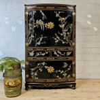 Vintage Chinese zwarte lakkast vogels en bloemen bohemian, ., Ophalen of Verzenden, Zo goed als nieuw, .