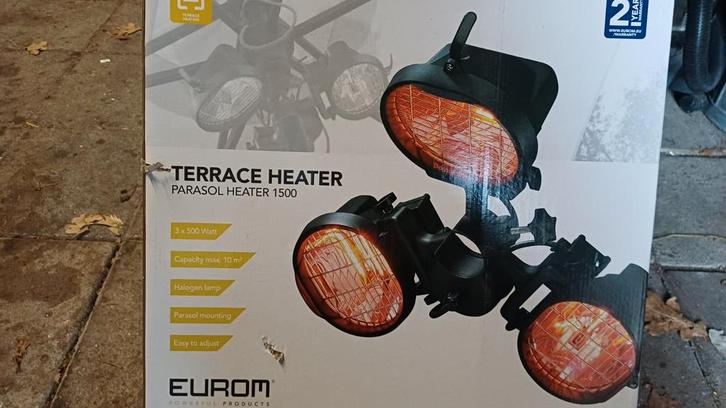Terrasverwarmer model parasol, Tuin en Terras, Buitenverlichting, Zo goed als nieuw, Aluminium, Minder dan 50 watt, Netvoeding