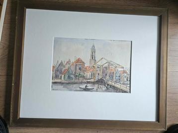 Pen en aquareltekening op papier van Loenen aan de Vecht  beschikbaar voor biedingen