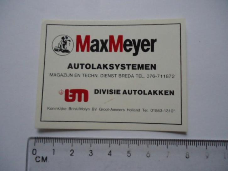 sticker oud MaxMeyer autolak groot ammers max meyer verf, Verzamelen, Stickers, Zo goed als nieuw, Bedrijf of Vereniging, Verzenden