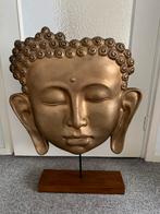 Goudkleurig Buddha gezicht op houten standaard, Zo goed als nieuw, Ophalen