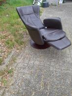 zgan donker bruin rundleer elektrische relax draai fauteuil, Minder dan 75 cm, Leer, Zo goed als nieuw, 50 tot 75 cm