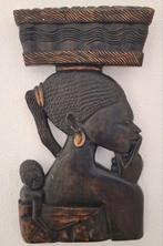 Handgesneden houten sculptuur Afrikaanse vrouw en kind, Ophalen of Verzenden